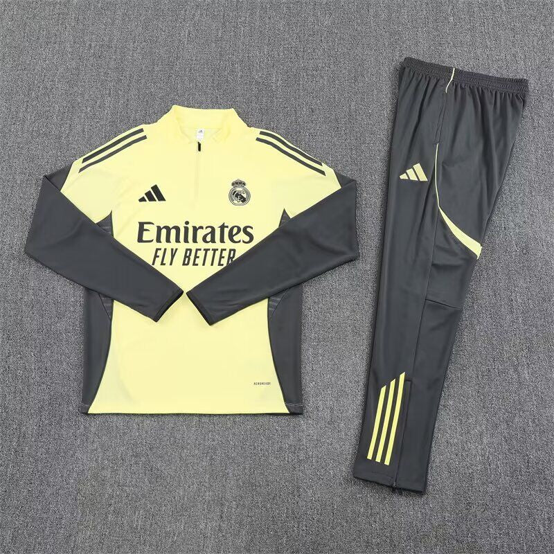 Real Madrid Yellow and Gray Tracksuit Kit