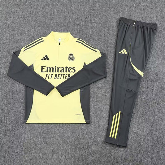 Real Madrid Yellow and Gray Tracksuit Kit