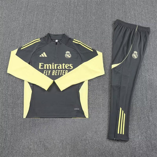 Real Madrid Gray and Yellow Tracksuit Kit