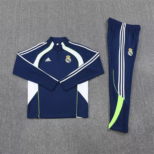 Real Madrid Dark Blue Retro Style Tracksuit Kit